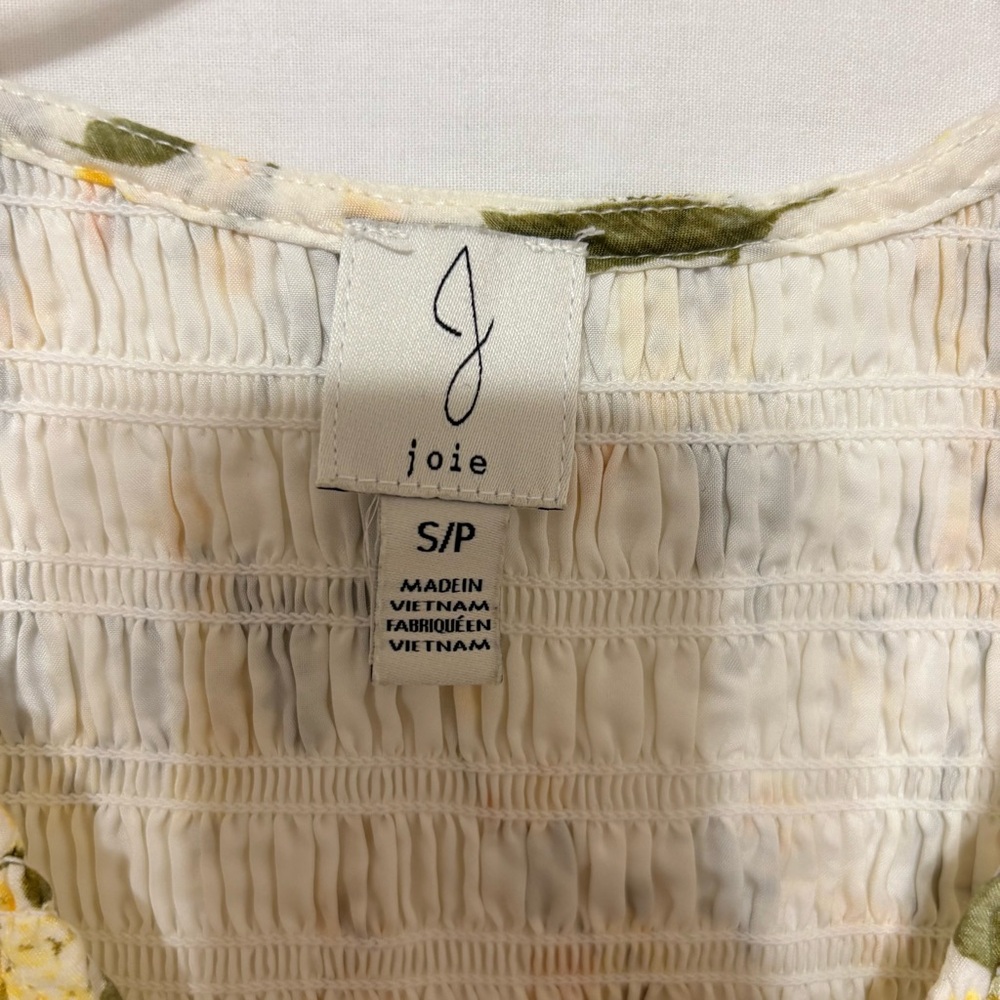 Joie Yellow and Cream Floral Maxi Smocked Bodice Dress with Flutter Sleeves - Picture 4 of 10